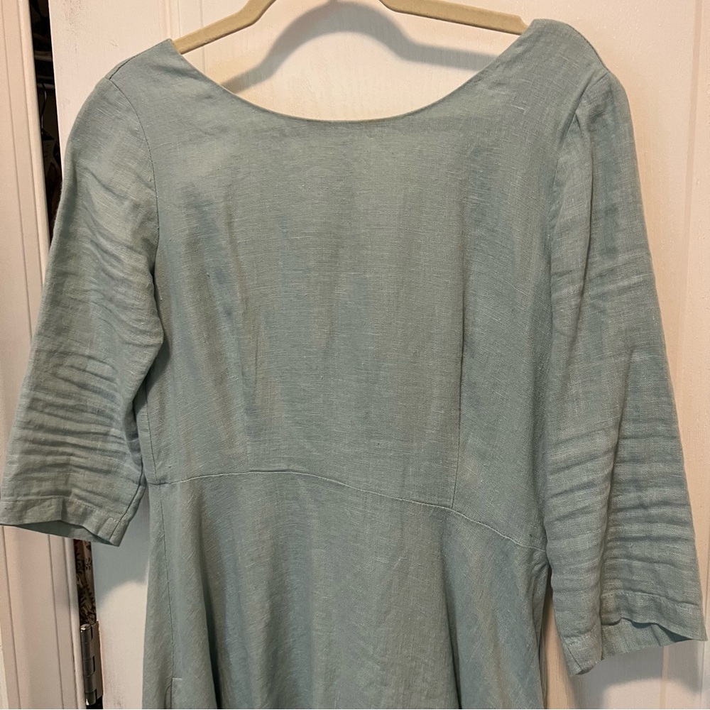 MRSPOMERANZ Custom-made handmade pure linen fit flare light blue dress - Picture 9 of 15